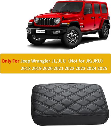 غطاء وحدة التحكم المركزية المخصص من GIANT PANDA مناسب لسيارة Jeep Wrangler 2/4 Door JL Sahara Sport Rubicon Unlimited Willys 4xe 2018-2024 2025، غطاء وحدة التحكم بمسند الذراع من الجلد الصناعي المقاوم للماء - حماية كاملة - أسود in Kuwait