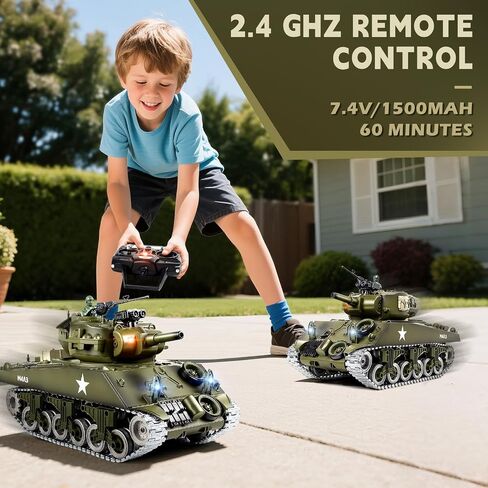 1/18 M4A3 Sherman RC Tank، دخان، ضوء LED، صوت، دبابة تحكم عن بعد 15 قناة، ألعاب عسكرية بقوة الارتداد، 60 دقيقة من أوقات اللعب، هدية ممتازة لهواة الجمع للأطفال والكبار. in Kuwait