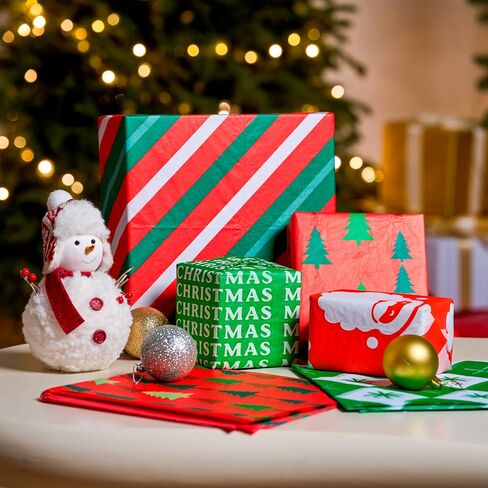 JOYIN 150 ورقة ورق تغليف عيد الميلاد، 20 بوصة × 20 بوصة مناديل عيد الميلاد السائبة لمستلزمات حفلات العطلات، ديكور حرفي، تصميمات متنوعة مع شجرة عيد الميلاد إلك للحرف اليدوية، حقيبة وصندوق تغليف الهدايا in Saudi Arabia
