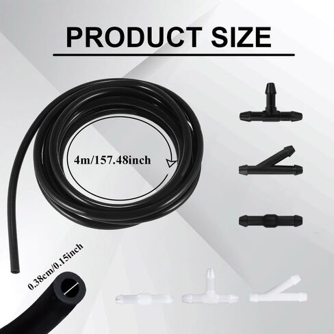 Windshield Washer Hose Kit, 4M Rubber + Plastic Hose with 12PCS Connectors, Fits Most Cars Trucks SUVs in Saudi Arabia
