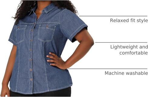 Agnes Orinda Plus Size Denim Shirt for Women Short Sleeve Chest Pocket Button Down Chambray Shirts in Saudi Arabia