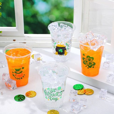 JOYIN 72 Pcs St.Patrick‘s Day 16 oz Cups, Green Disposable Plastic Lucky Clover Cups for Saint Patrick Party Supplies Set, Irish Lucky Day Party Decoration in Saudi Arabia