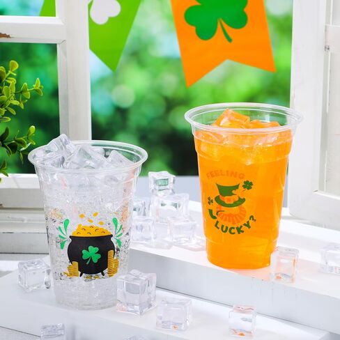 JOYIN 72 Pcs St.Patrick‘s Day 16 oz Cups, Green Disposable Plastic Lucky Clover Cups for Saint Patrick Party Supplies Set, Irish Lucky Day Party Decoration in Saudi Arabia