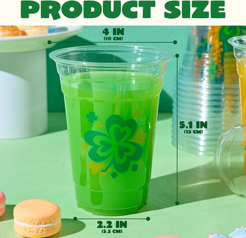 JOYIN 72 Pcs St.Patrick‘s Day 16 oz Cups, Green Disposable Plastic Lucky Clover Cups for Saint Patrick Party Supplies Set, Irish Lucky Day Party Decoration in Saudi Arabia