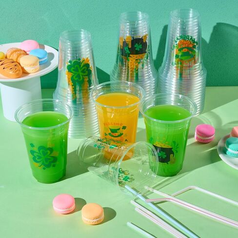 JOYIN 72 Pcs St.Patrick‘s Day 16 oz Cups, Green Disposable Plastic Lucky Clover Cups for Saint Patrick Party Supplies Set, Irish Lucky Day Party Decoration in Saudi Arabia