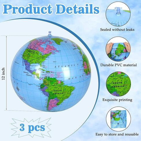Coopay 12 Pack Inflatable Globe PVC World Globe Inflatable Earth Beach Ball Swimming Pool Ball Birthday Beach Party Decoration Summer Water Games Gifts for Beach Playing or Teaching in Kuwait