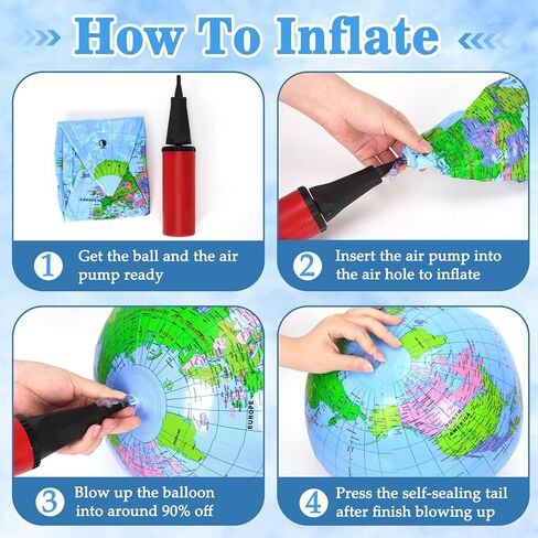 Coopay 12 Pack Inflatable Globe PVC World Globe Inflatable Earth Beach Ball Swimming Pool Ball Birthday Beach Party Decoration Summer Water Games Gifts for Beach Playing or Teaching in Kuwait