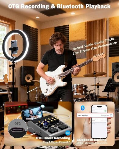 JOYO 10 واط جيتار كهربائي محمول أمبير متعدد التأثيرات، مضخم صوت دواسات مع مفتاح القدم، نماذج 14 أمبير، 3 نطاقات EQ، 36 نمط طبل وحلقة، تسجيل OTG، بلوتوث للتمرين (JAM Buddy II، أسود) in Kuwait