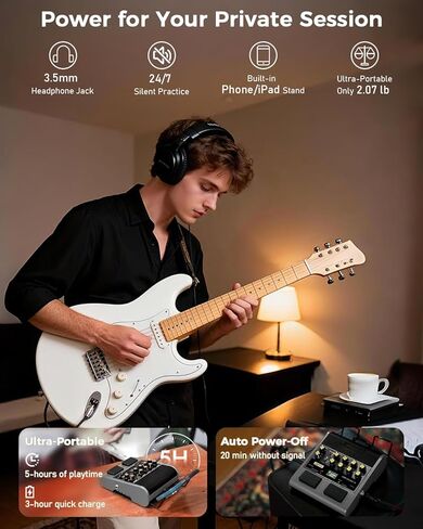JOYO 10 واط جيتار كهربائي محمول أمبير متعدد التأثيرات، مضخم صوت دواسات مع مفتاح القدم، نماذج 14 أمبير، 3 نطاقات EQ، 36 نمط طبل وحلقة، تسجيل OTG، بلوتوث للتمرين (JAM Buddy II، أسود) in Kuwait
