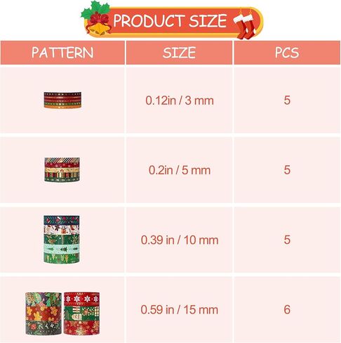 Christmas Washi Tape-21 Rolls Festivals New Year Decorative Tapes for Gift Packaging，DIY Crafts, Party Decorations, Bullet Journal,Scrapbook in Saudi Arabia