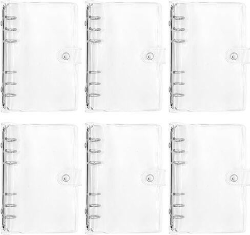 6 Pack PVC A6 Binder Transparent 6 Ring Binder Clear Soft PVC Notebook Cover Budget Planner Binder Notebook Shell Folder Cover with Snap Button for Refillable Notebook School Office Meeting in Saudi Arabia