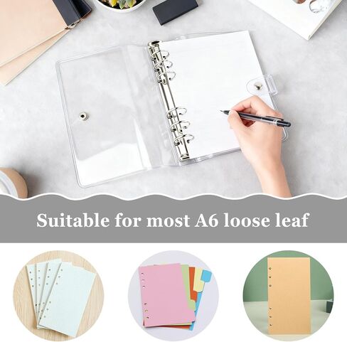 6 Pack PVC A6 Binder Transparent 6 Ring Binder Clear Soft PVC Notebook Cover Budget Planner Binder Notebook Shell Folder Cover with Snap Button for Refillable Notebook School Office Meeting in Saudi Arabia