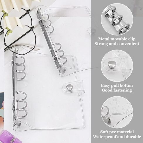 6 Pack PVC A6 Binder Transparent 6 Ring Binder Clear Soft PVC Notebook Cover Budget Planner Binder Notebook Shell Folder Cover with Snap Button for Refillable Notebook School Office Meeting in Saudi Arabia