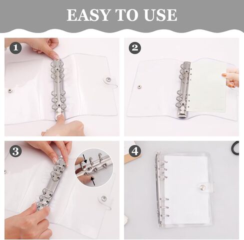 6 Pack PVC A6 Binder Transparent 6 Ring Binder Clear Soft PVC Notebook Cover Budget Planner Binder Notebook Shell Folder Cover with Snap Button for Refillable Notebook School Office Meeting in Saudi Arabia