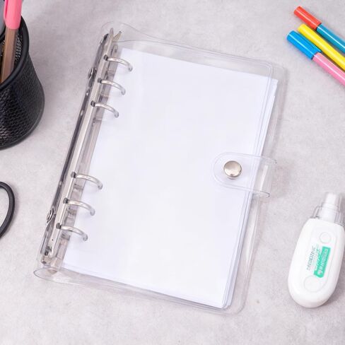 6 Pack PVC A6 Binder Transparent 6 Ring Binder Clear Soft PVC Notebook Cover Budget Planner Binder Notebook Shell Folder Cover with Snap Button for Refillable Notebook School Office Meeting in Saudi Arabia