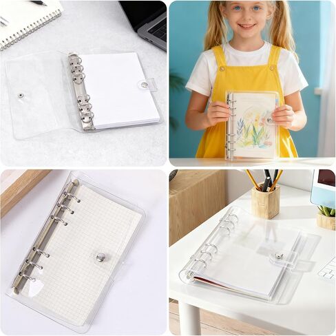 6 Pack PVC A6 Binder Transparent 6 Ring Binder Clear Soft PVC Notebook Cover Budget Planner Binder Notebook Shell Folder Cover with Snap Button for Refillable Notebook School Office Meeting in Saudi Arabia