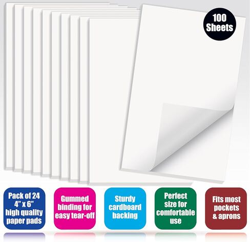 Better Office Products Blank Scratch Note Pads, 4" x 6" Pads, Server Notepads, 100 Sheets per Pad, Memo Pads, Gummed Binding for Easy Tear-off (24 Pack) in Saudi Arabia