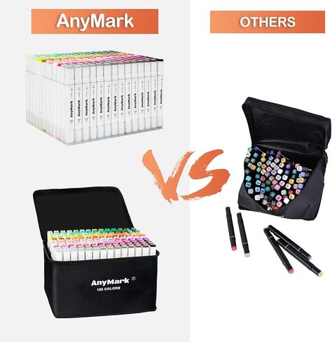 أقلام تحديد كحول AnyMark، مجموعة أقلام كحول 80 لونًا، أقلام تحديد فنية تعتمد على الكحول بأطراف مزدوجة للفنانين البالغين والأطفال رسم رسم تلوين وإزميل ونصائح دقيقة in Kuwait