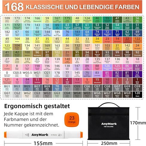 أقلام تحديد كحول AnyMark، مجموعة أقلام كحول 80 لونًا، أقلام تحديد فنية تعتمد على الكحول بأطراف مزدوجة للفنانين البالغين والأطفال رسم رسم تلوين وإزميل ونصائح دقيقة in Kuwait