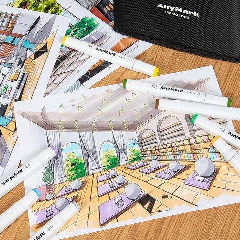 أقلام تحديد كحول AnyMark، مجموعة أقلام كحول 80 لونًا، أقلام تحديد فنية تعتمد على الكحول بأطراف مزدوجة للفنانين البالغين والأطفال رسم رسم تلوين وإزميل ونصائح دقيقة in Kuwait