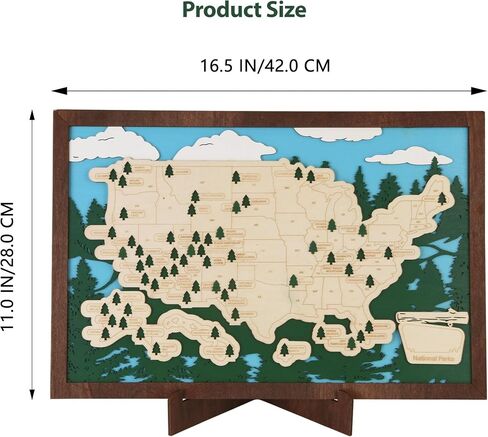 Wooden US National Parks Map Travel Tracker with Tree Pins, Stand, Wall Hangers, Marker, Double-sided Tape & Gift Box – National Park Checklist Map, Holiday and Educational Geography Gift for Adventurers, Families & Outdoor Lovers, Perfect for RV, Home &  in Saudi Arabia