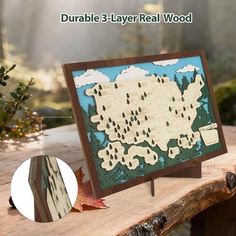 Wooden US National Parks Map Travel Tracker with Tree Pins, Stand, Wall Hangers, Marker, Double-sided Tape & Gift Box – National Park Checklist Map, Holiday and Educational Geography Gift for Adventurers, Families & Outdoor Lovers, Perfect for RV, Home &  in Saudi Arabia