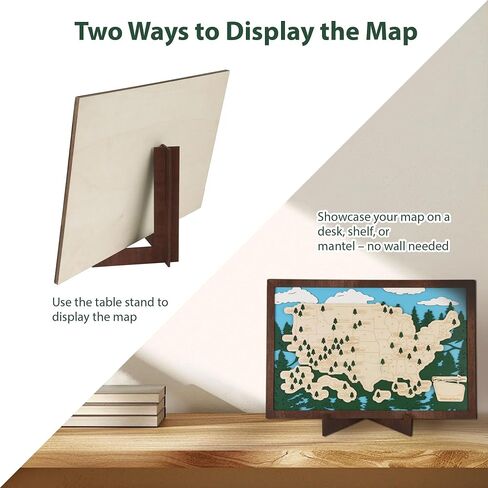Wooden US National Parks Map Travel Tracker with Tree Pins, Stand, Wall Hangers, Marker, Double-sided Tape & Gift Box – National Park Checklist Map, Holiday and Educational Geography Gift for Adventurers, Families & Outdoor Lovers, Perfect for RV, Home &  in Saudi Arabia
