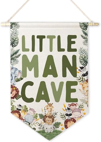 ArtisaEura Little Man Cave Wall Canvas Banners, Safari Nursery Decor, Woodland Animal Hanging Display Pennant Banner Flags, Animals Nursery Wall Decor for Kids Boys Room Bedroom Playroom in Kuwait