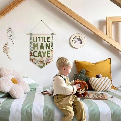 ArtisaEura Little Man Cave Wall Canvas Banners, Safari Nursery Decor, Woodland Animal Hanging Display Pennant Banner Flags, Animals Nursery Wall Decor for Kids Boys Room Bedroom Playroom in Kuwait