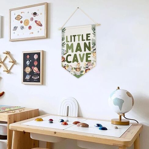 ArtisaEura Little Man Cave Wall Canvas Banners, Safari Nursery Decor, Woodland Animal Hanging Display Pennant Banner Flags, Animals Nursery Wall Decor for Kids Boys Room Bedroom Playroom in Kuwait