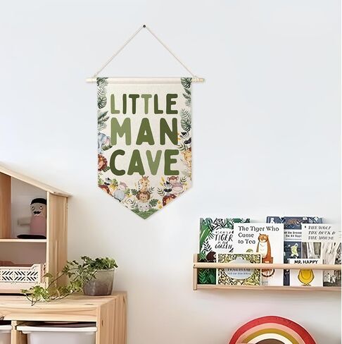 ArtisaEura Little Man Cave Wall Canvas Banners, Safari Nursery Decor, Woodland Animal Hanging Display Pennant Banner Flags, Animals Nursery Wall Decor for Kids Boys Room Bedroom Playroom in Kuwait