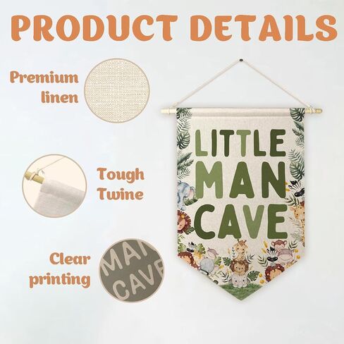 ArtisaEura Little Man Cave Wall Canvas Banners, Safari Nursery Decor, Woodland Animal Hanging Display Pennant Banner Flags, Animals Nursery Wall Decor for Kids Boys Room Bedroom Playroom in Kuwait