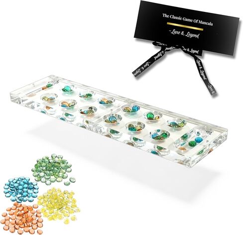 Luxe & Legend Lucite Mancala Board Game Magnetic Fold – Luxury Acrylic Clear Game Board with Colored Stones, Modern Decorative Family Game Set & Premium Gift Box in Saudi Arabia