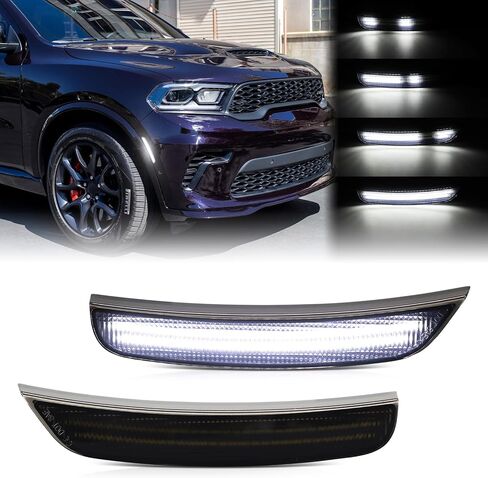 ضوء علامة جانبية LED ديناميكي لسيارة دودج دورانجو 2021 2022 2023 2024 2025 حاجز المصد الأمامي الأبيض مجموعة إشارة الانعطاف المتتابعة، عدسة مدخنة in Kuwait