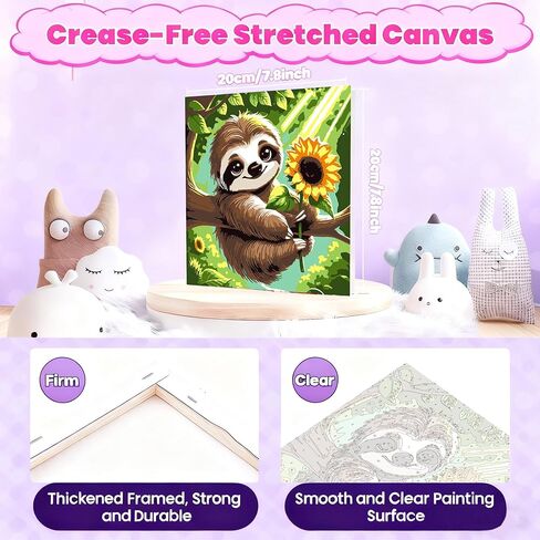 مجموعة طلاء الكسلان من جيموزايك بالأرقام للأطفال مع إطار وحامل، طلاء بالأرقام للأطفال من سن 8 إلى 12 سنة، لوحة زيتية أكريليك DIY لديكور جدار المنزل، 8 × 8 بوصة in Kuwait