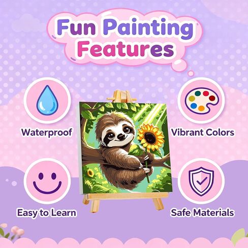 مجموعة طلاء الكسلان من جيموزايك بالأرقام للأطفال مع إطار وحامل، طلاء بالأرقام للأطفال من سن 8 إلى 12 سنة، لوحة زيتية أكريليك DIY لديكور جدار المنزل، 8 × 8 بوصة in Kuwait