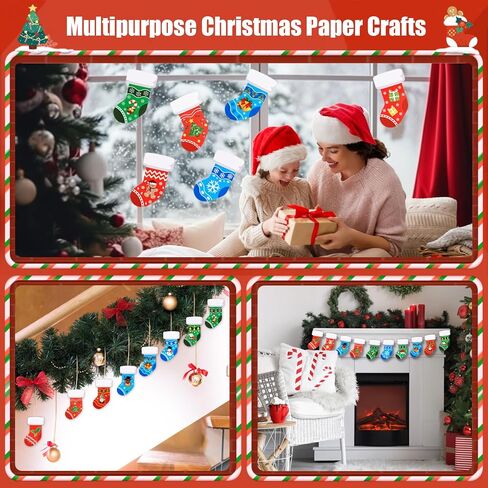 MixTeach 120 Pieces Christmas Stocking Cutouts 4"x6" Paper Stocking Shape Die cuts Assorted Stocking Bulletin Board Decoration with Glue Points for Classroom School Xmas Winter Party Wall Decor in Saudi Arabia