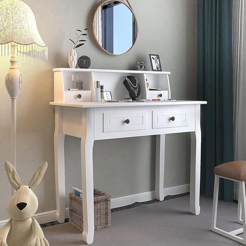 DMAITH Small White Writing Desk with Hutch – 32" Home Office Desk with Drawers | Compact Computer Desk, Vanity Makeup Table for Bedroom or Study Room in Saudi Arabia