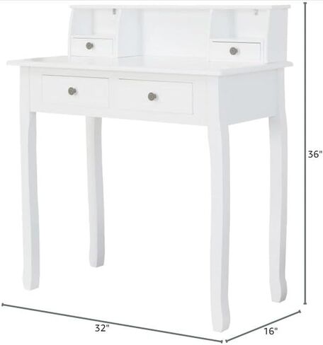 DMAITH Small White Writing Desk with Hutch – 32" Home Office Desk with Drawers | Compact Computer Desk, Vanity Makeup Table for Bedroom or Study Room in Saudi Arabia