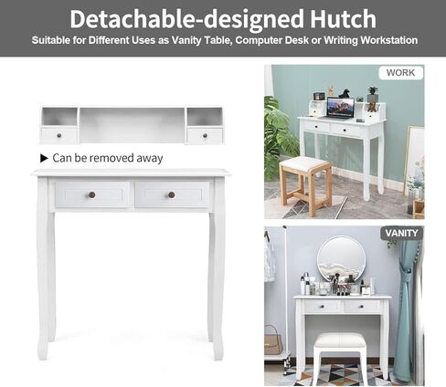 DMAITH Small White Writing Desk with Hutch – 32" Home Office Desk with Drawers | Compact Computer Desk, Vanity Makeup Table for Bedroom or Study Room in Saudi Arabia