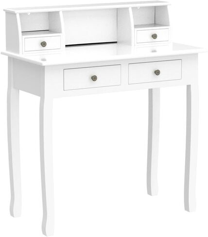 DMAITH Small White Writing Desk with Hutch – 32" Home Office Desk with Drawers | Compact Computer Desk, Vanity Makeup Table for Bedroom or Study Room in Saudi Arabia