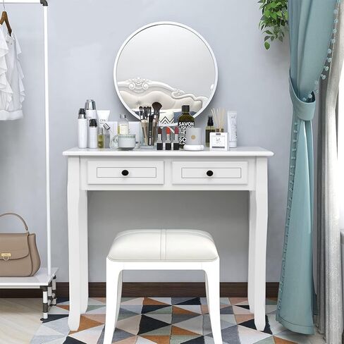 DMAITH Small White Writing Desk with Hutch – 32" Home Office Desk with Drawers | Compact Computer Desk, Vanity Makeup Table for Bedroom or Study Room in Saudi Arabia