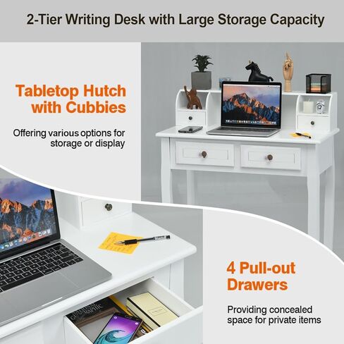 DMAITH Small White Writing Desk with Hutch – 32" Home Office Desk with Drawers | Compact Computer Desk, Vanity Makeup Table for Bedroom or Study Room in Saudi Arabia