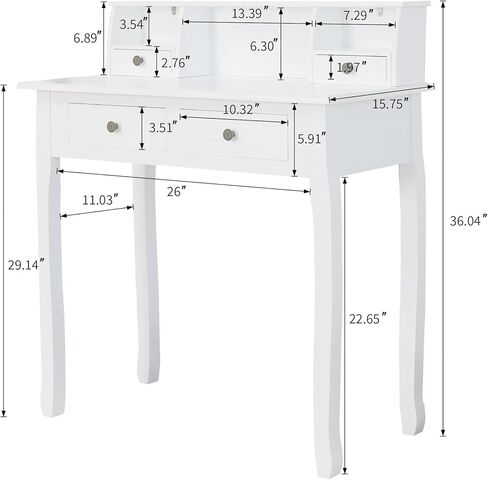 DMAITH Small White Writing Desk with Hutch – 32" Home Office Desk with Drawers | Compact Computer Desk, Vanity Makeup Table for Bedroom or Study Room in Saudi Arabia