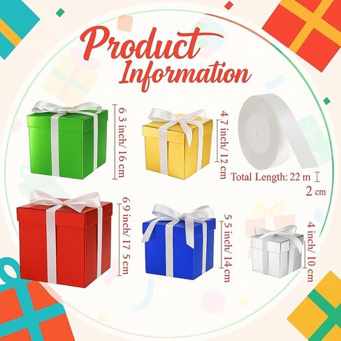 صندوق هدايا عيد الميلاد 5 قطع من Cholemy مع غطاء وشريط، 5 مقاسات مختلطة مربعة متداخلة لبطاقة تذكار الزفاف، صندوق هدايا، صناديق التعشيش، صندوق هدايا، صناديق تغليف هدايا لعيد ميلاد وصيفة العروس (أزرق) in Kuwait