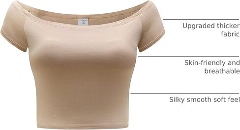 OThread & Co. Women's Off Shoulder Short Sleeve Crop Top Comfy Basic Stretch Layer Shirt in Kuwait