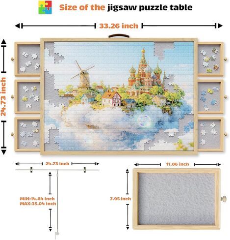 1500 Pcs Puzzle Board for Adults,Wooden Puzzle Table with 6 Drawers & Cover, Portable Jigsaw Wood Table with Non-Slip Felt，35"x26.2" in Saudi Arabia
