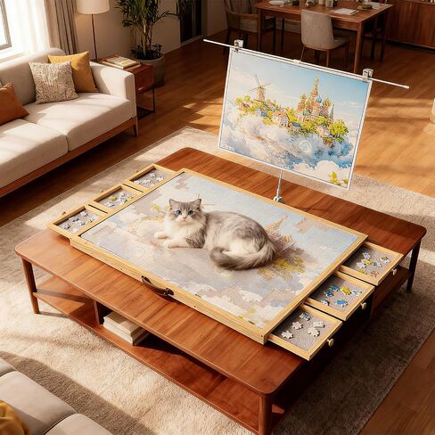 1500 Pcs Puzzle Board for Adults,Wooden Puzzle Table with 6 Drawers & Cover, Portable Jigsaw Wood Table with Non-Slip Felt，35"x26.2" in Saudi Arabia