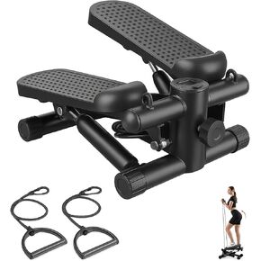 سلالم صغيرة مع أشرطة مقاومة للتمرين في المنزل، آلة ستيبر قابلة للحمل لتمرين الجسم بالكامل، ستيبر لياقة هيدروليكي مع شاشة LCD، أسود in Kuwait