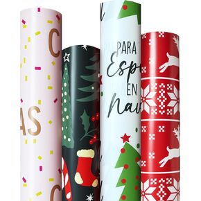 4 Rolls Christmas Wrapping Paper Rolls, 17 Inch x 16.5 Feet per Roll, Totaling 94 sq. ft. – Reindeer, Tree, Snowflake & Pink Letter Designs, Eco-Friendly & Durable Gift Wrap for Christmas Presents and Holiday Decorations in Saudi Arabia